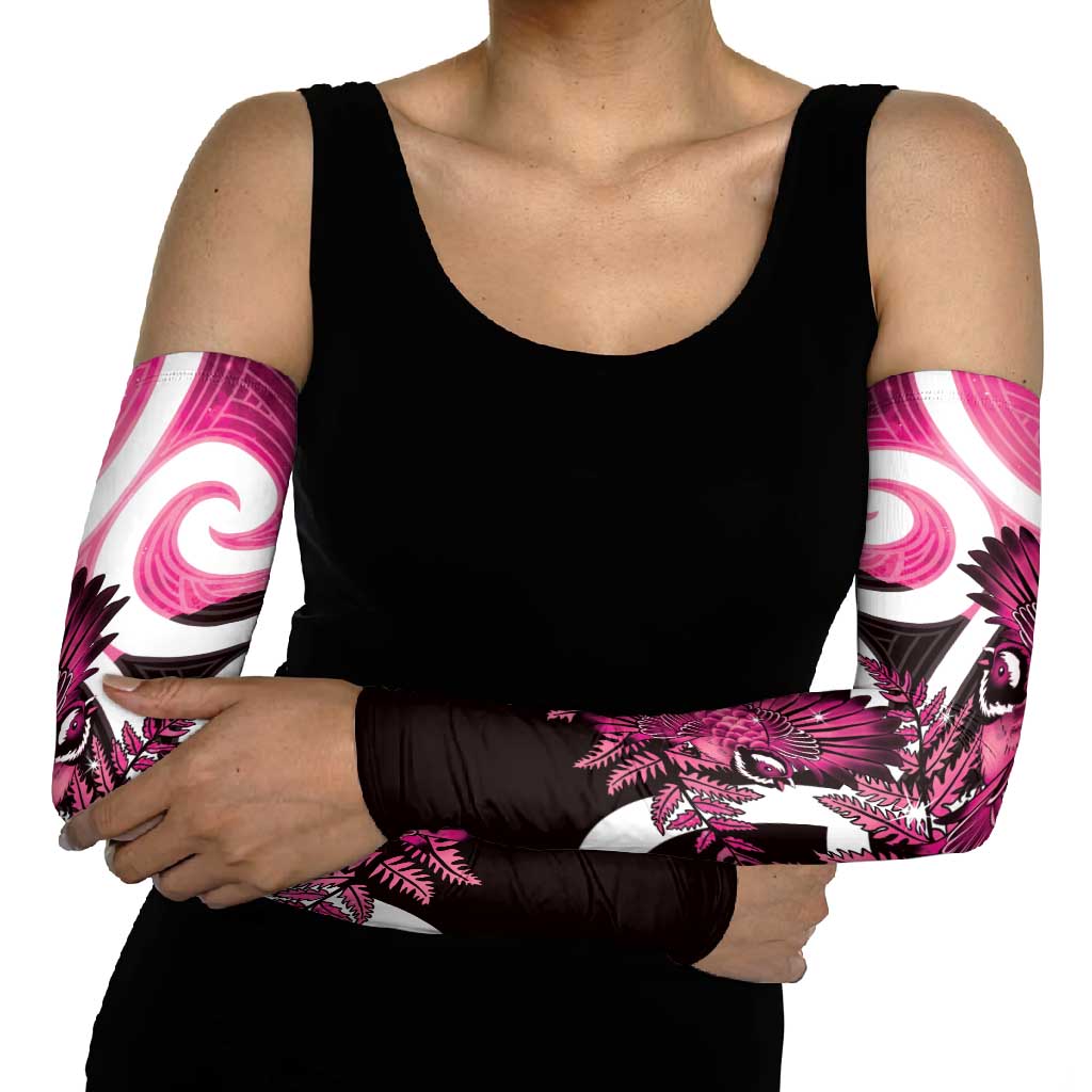 Piwakawaka New Zealand Matariki Arm Sleeves Maori New Year Silver Fern Pink Galaxy