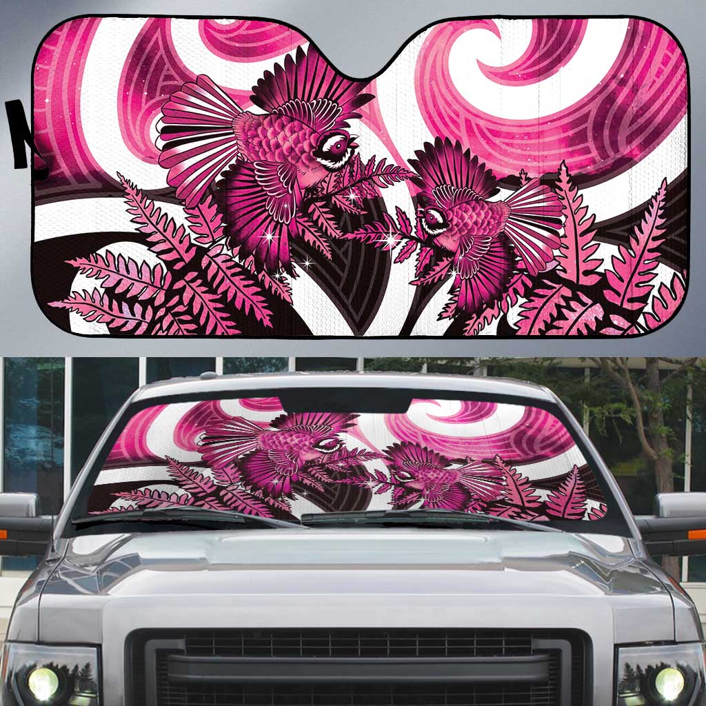 Piwakawaka New Zealand Matariki Auto Sun Shade Maori New Year Silver Fern Pink Galaxy
