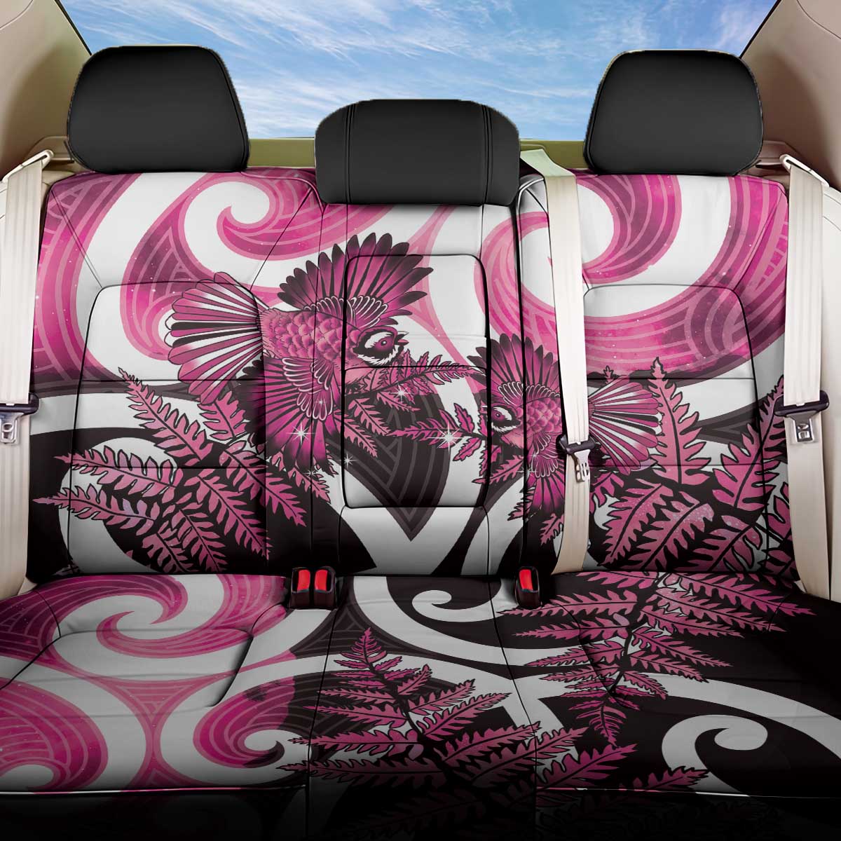 Piwakawaka New Zealand Matariki Back Car Seat Cover Maori New Year Silver Fern Pink Galaxy