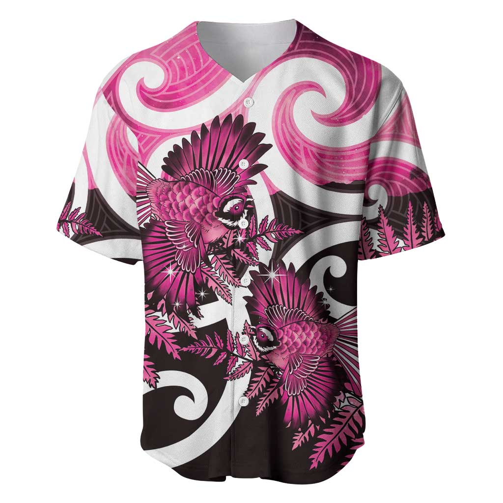 Piwakawaka New Zealand Matariki Baseball Jersey Maori New Year Silver Fern Pink Galaxy