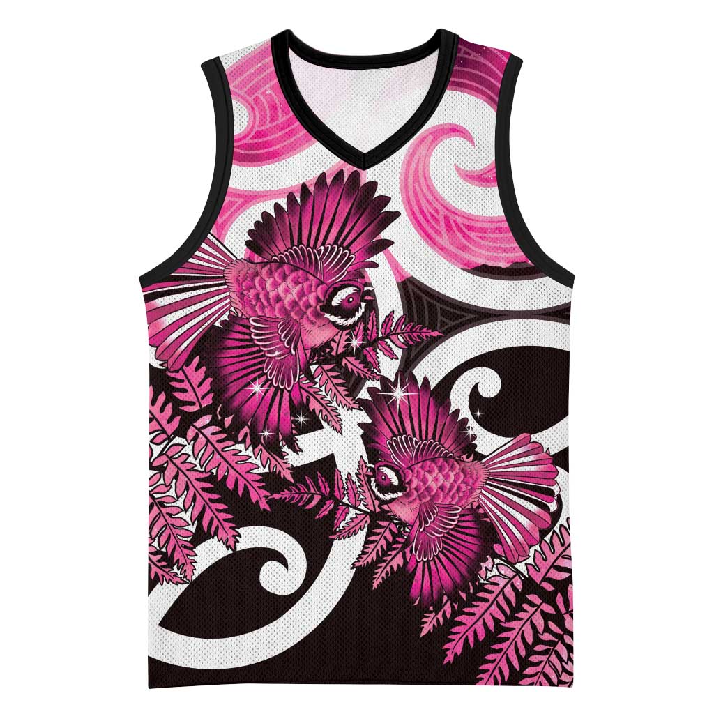 Piwakawaka New Zealand Matariki Basketball Jersey Maori New Year Silver Fern Pink Galaxy
