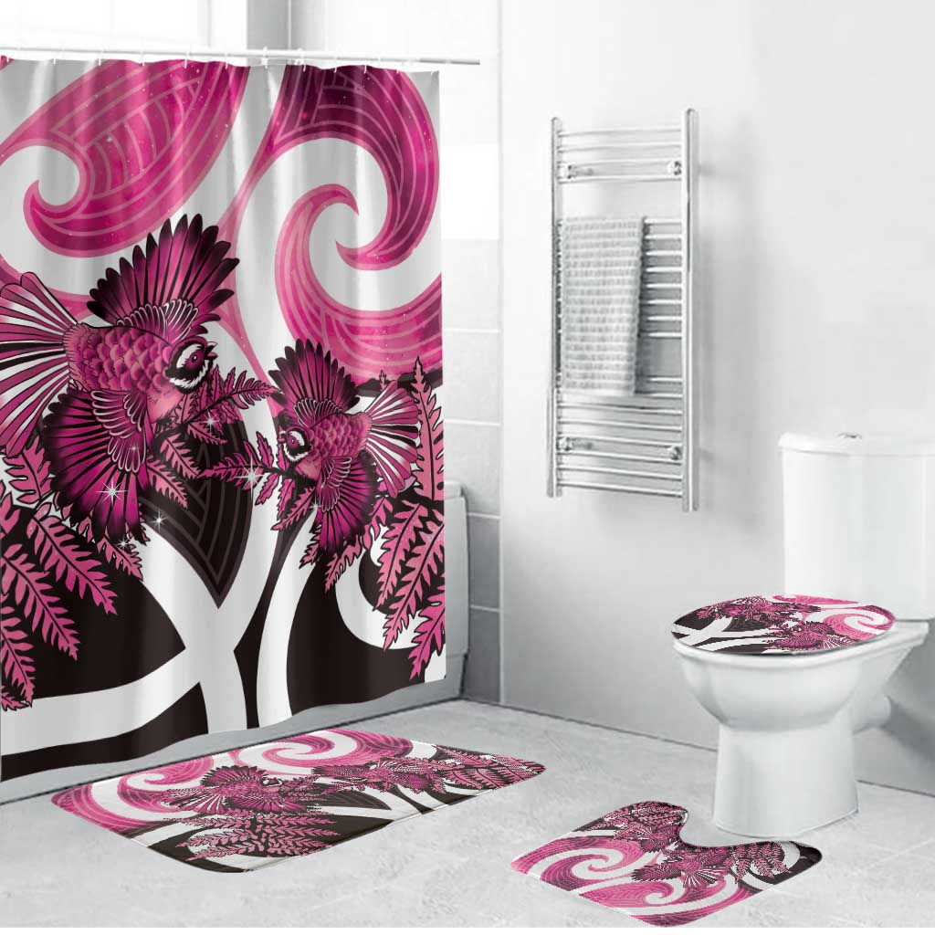 Piwakawaka New Zealand Matariki Bathroom Set Maori New Year Silver Fern Pink Galaxy