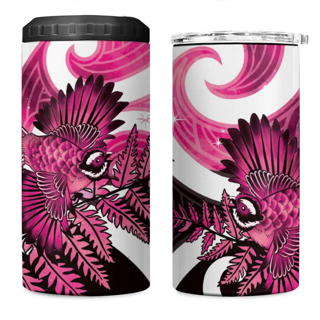 Piwakawaka New Zealand Matariki 4 in 1 Can Cooler Tumbler Maori New Year Silver Fern Pink Galaxy