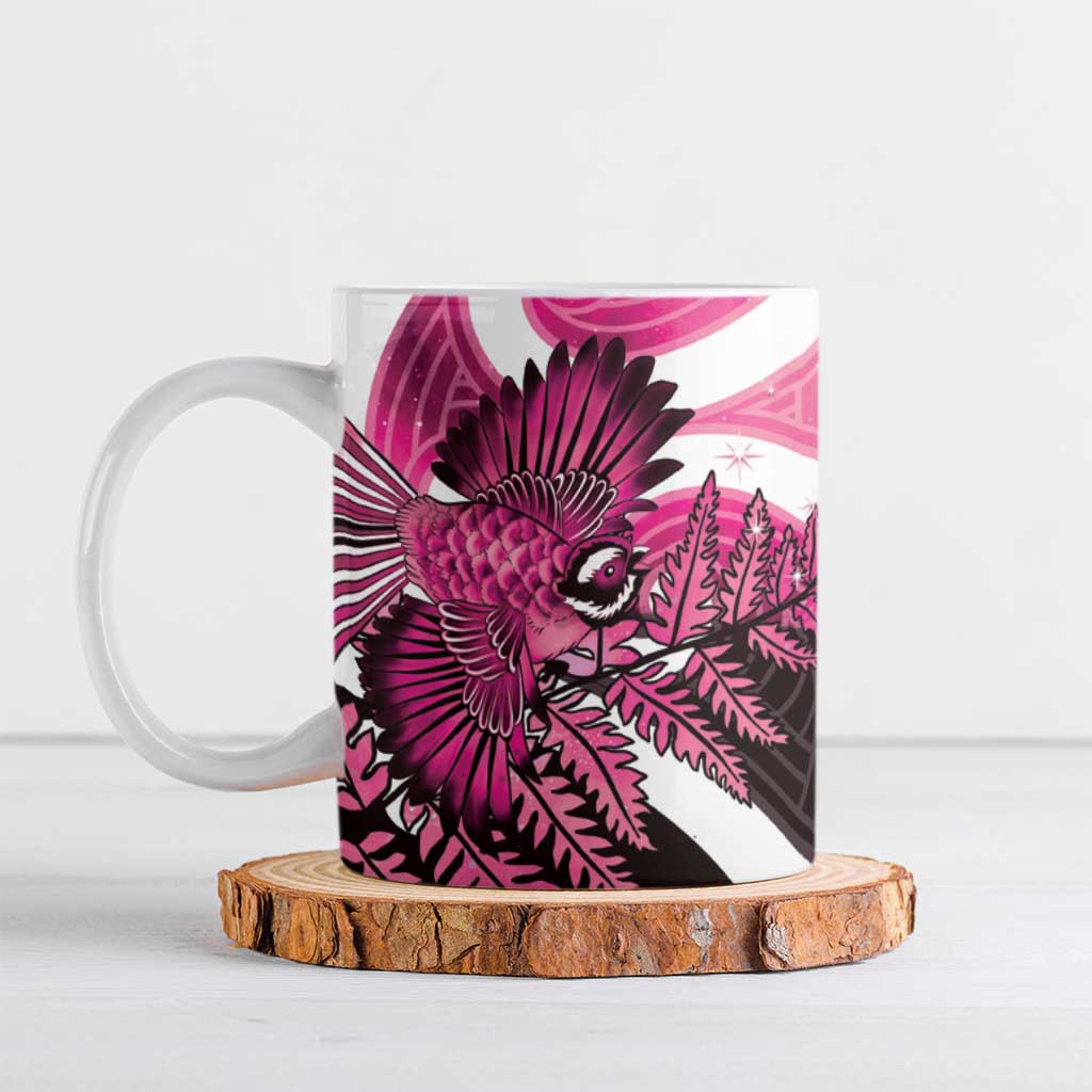 Piwakawaka New Zealand Matariki Ceramic Mug Maori New Year Silver Fern Pink Galaxy
