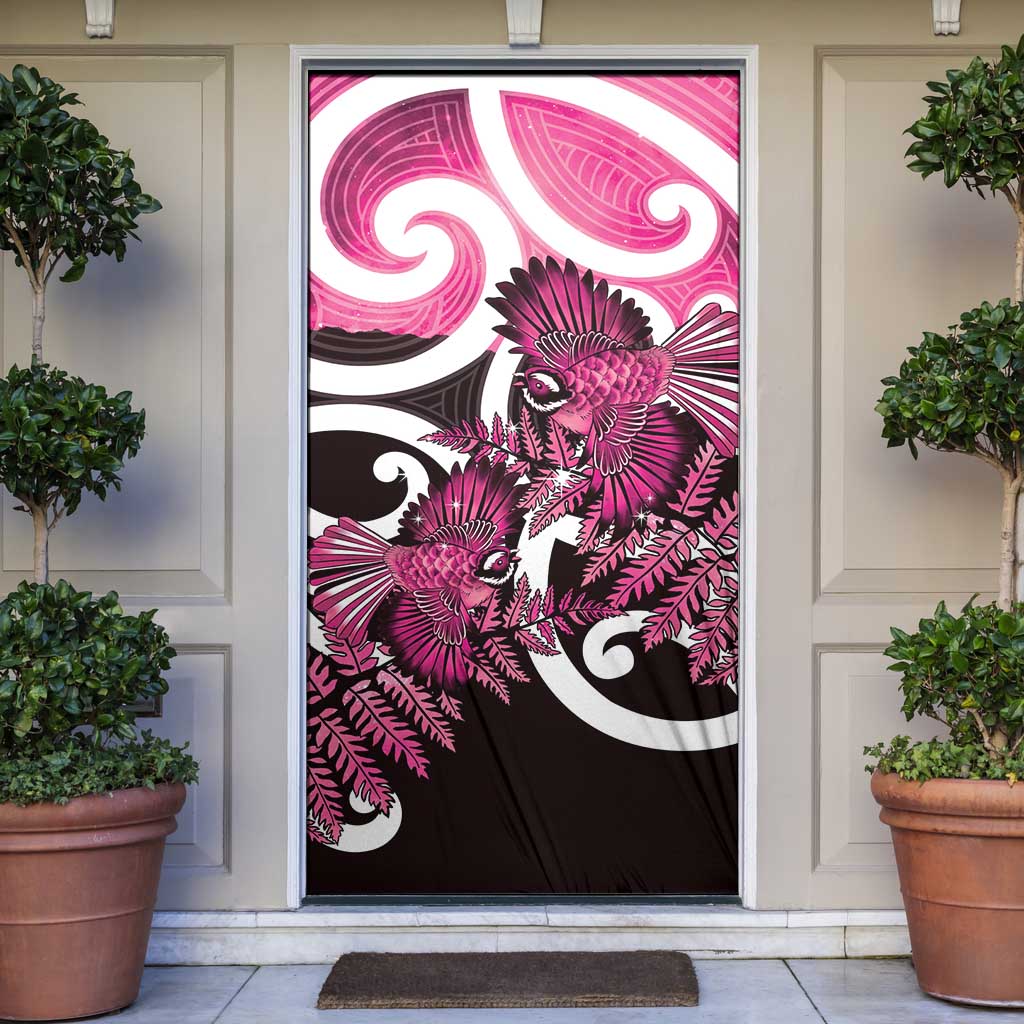 Piwakawaka New Zealand Matariki Door Cover Maori New Year Silver Fern Pink Galaxy