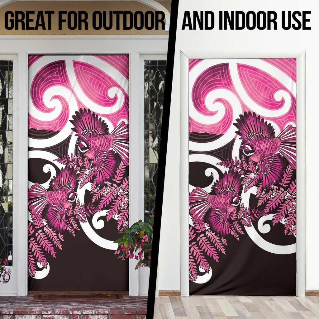 Piwakawaka New Zealand Matariki Door Cover Maori New Year Silver Fern Pink Galaxy