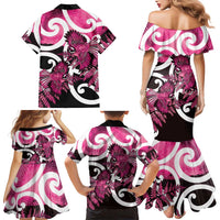 Piwakawaka New Zealand Matariki Family Matching Mermaid Dress and Hawaiian Shirt Maori New Year Silver Fern Pink Galaxy