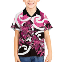 Piwakawaka New Zealand Matariki Family Matching Mermaid Dress and Hawaiian Shirt Maori New Year Silver Fern Pink Galaxy
