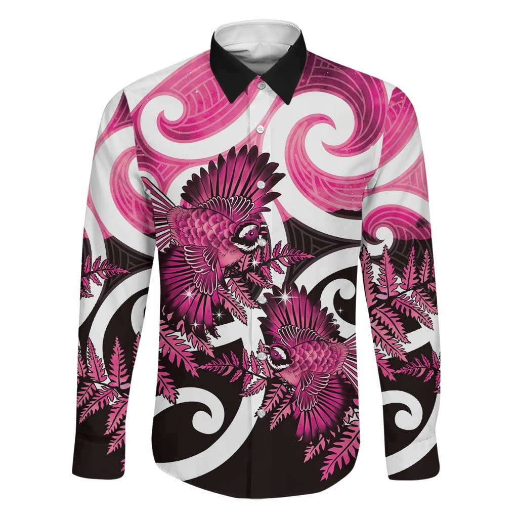 Piwakawaka New Zealand Matariki Family Matching Puletasi and Hawaiian Shirt Maori New Year Silver Fern Pink Galaxy