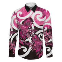 Piwakawaka New Zealand Matariki Family Matching Puletasi and Hawaiian Shirt Maori New Year Silver Fern Pink Galaxy