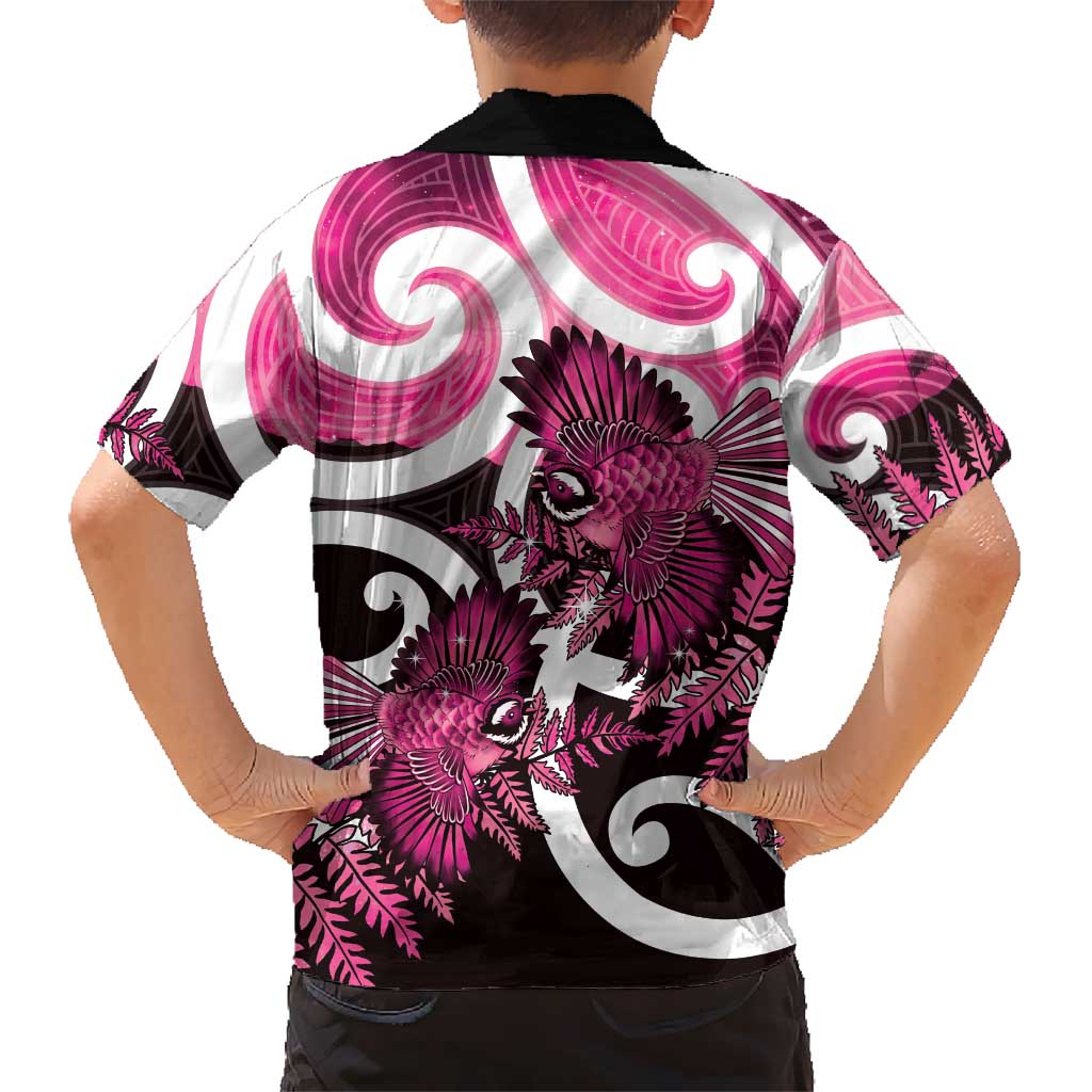 Piwakawaka New Zealand Matariki Family Matching Tank Maxi Dress and Hawaiian Shirt Maori New Year Silver Fern Pink Galaxy