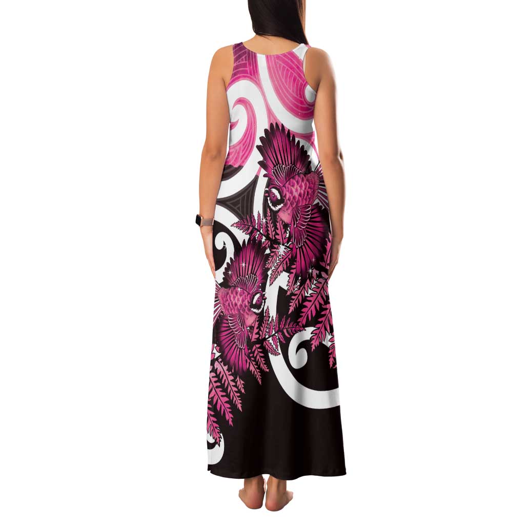 Piwakawaka New Zealand Matariki Family Matching Tank Maxi Dress and Hawaiian Shirt Maori New Year Silver Fern Pink Galaxy
