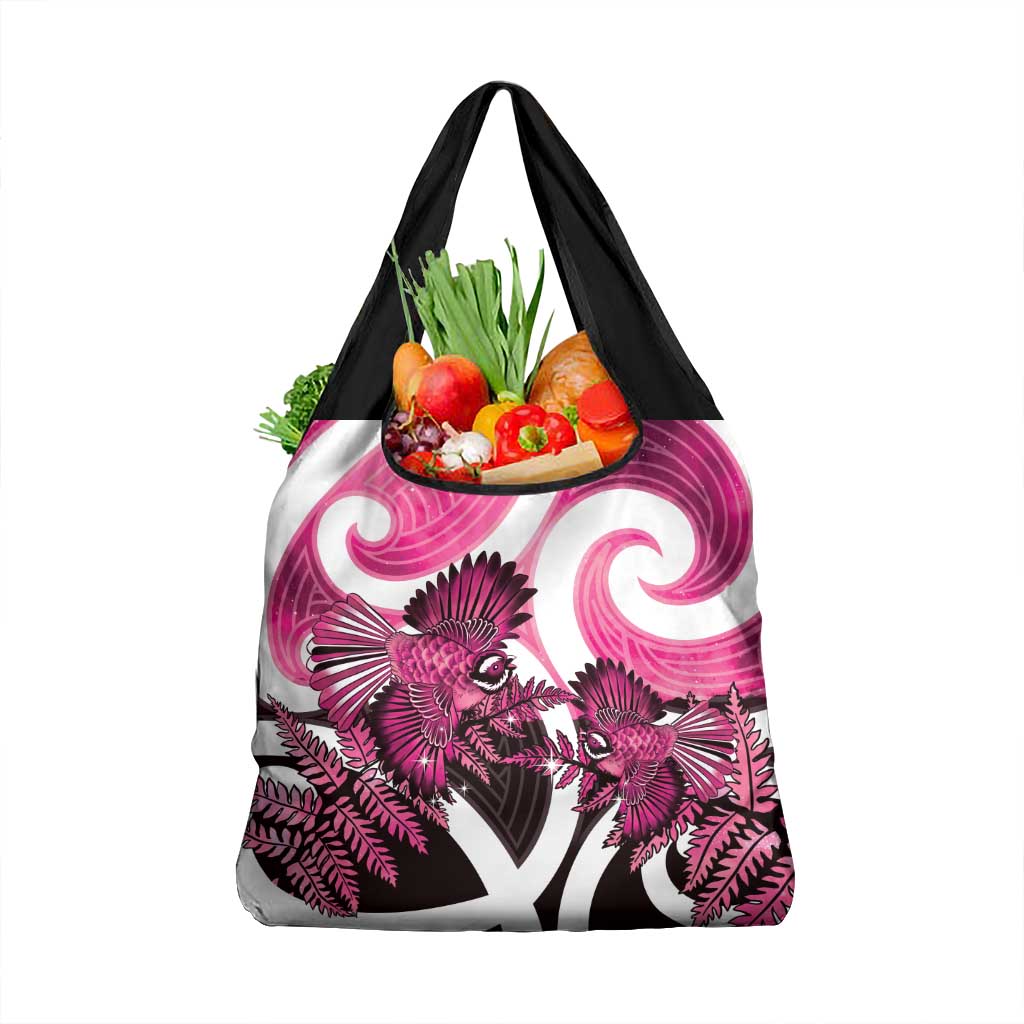 Piwakawaka New Zealand Matariki Grocery Bag Maori New Year Silver Fern Pink Galaxy