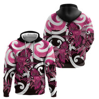 Piwakawaka New Zealand Matariki Hoodie Maori New Year Silver Fern Pink Galaxy