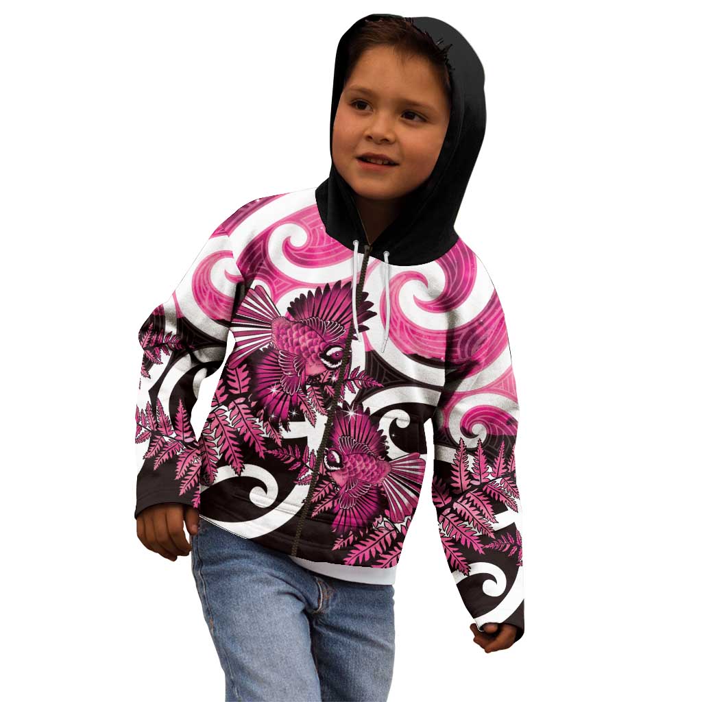 Piwakawaka New Zealand Matariki Kid Hoodie Maori New Year Silver Fern Pink Galaxy