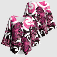 Piwakawaka New Zealand Matariki Kimono Sleeve Blouse Maori New Year Silver Fern Pink Galaxy