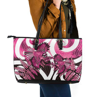 Piwakawaka New Zealand Matariki Leather Tote Bag Maori New Year Silver Fern Pink Galaxy