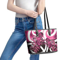 Piwakawaka New Zealand Matariki Leather Tote Bag Maori New Year Silver Fern Pink Galaxy