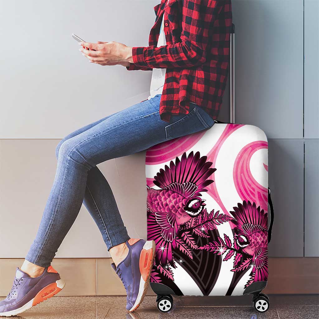 Piwakawaka New Zealand Matariki Luggage Cover Maori New Year Silver Fern Pink Galaxy