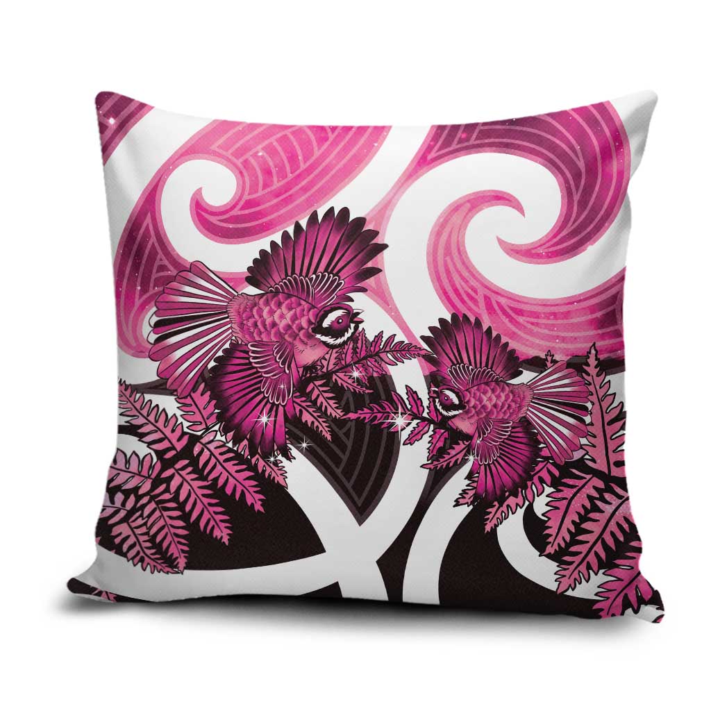 Piwakawaka New Zealand Matariki Pillow Cover Maori New Year Silver Fern Pink Galaxy