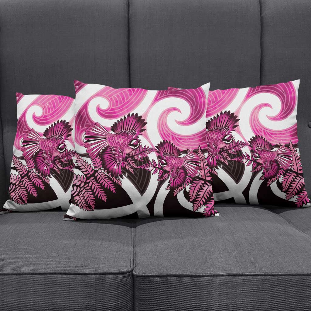 Piwakawaka New Zealand Matariki Pillow Cover Maori New Year Silver Fern Pink Galaxy
