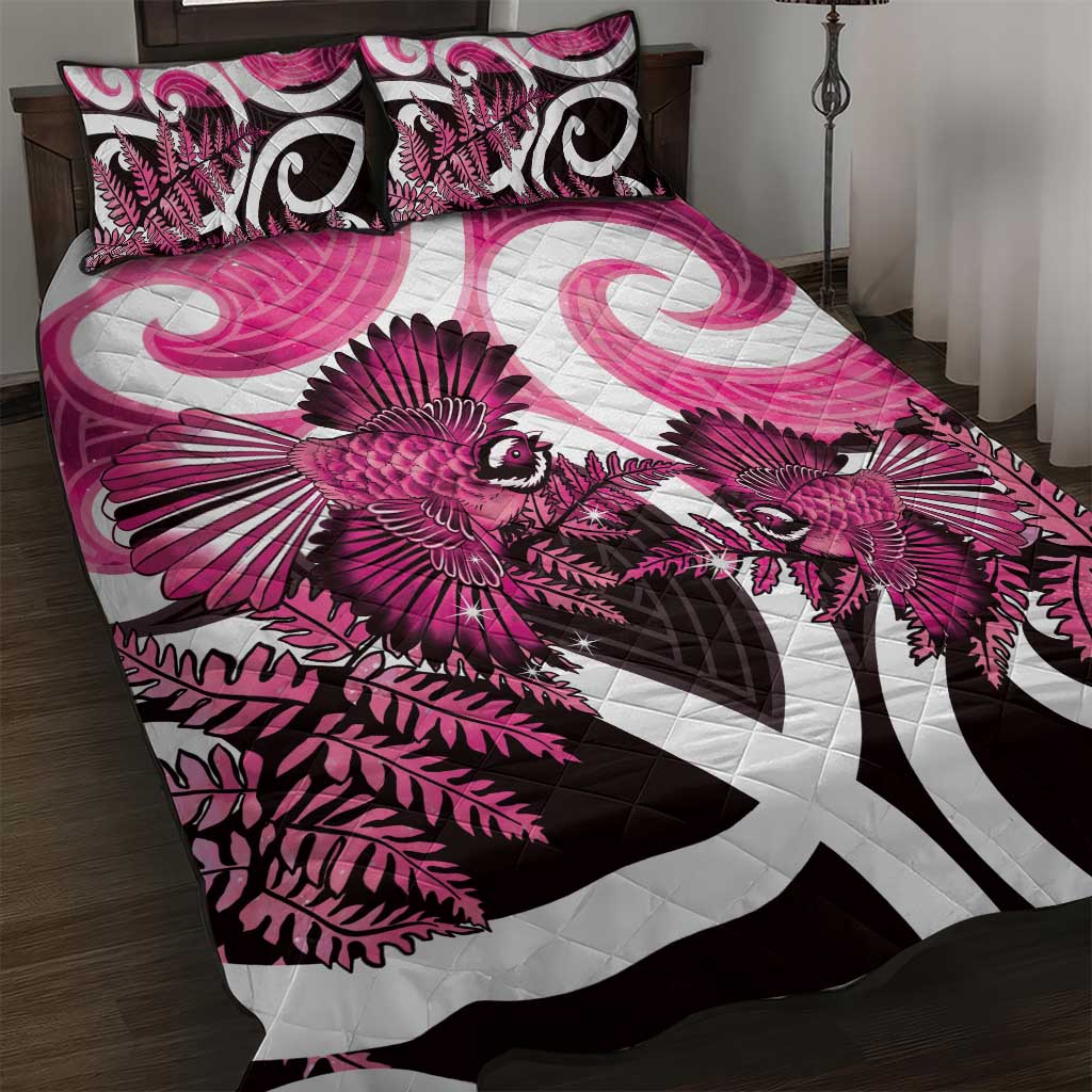 Piwakawaka New Zealand Matariki Quilt Bed Set Maori New Year Silver Fern Pink Galaxy LT14 Pink - Polynesian Pride