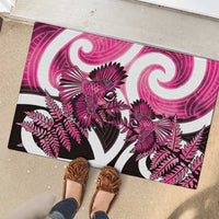 Piwakawaka New Zealand Matariki Rubber Doormat Maori New Year Silver Fern Pink Galaxy