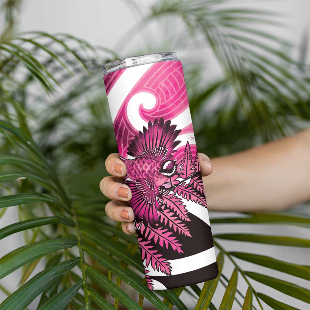 Piwakawaka New Zealand Matariki Skinny Tumbler Maori New Year Silver Fern Pink Galaxy