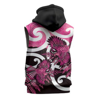 Piwakawaka New Zealand Matariki Sleeveless Zip Hoodie Maori New Year Silver Fern Pink Galaxy