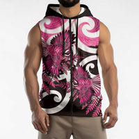 Piwakawaka New Zealand Matariki Sleeveless Zip Hoodie Maori New Year Silver Fern Pink Galaxy