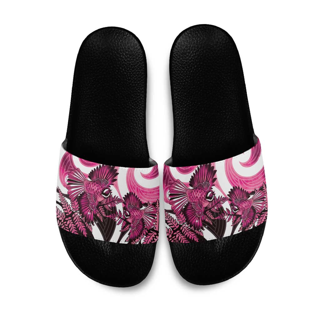 Piwakawaka New Zealand Matariki Slide Sandals Maori New Year Silver Fern Pink Galaxy