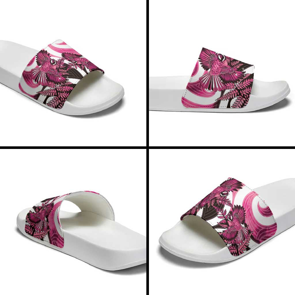 Piwakawaka New Zealand Matariki Slide Sandals Maori New Year Silver Fern Pink Galaxy