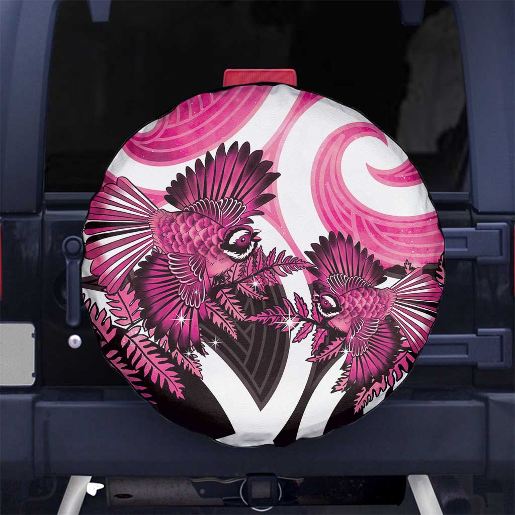 Piwakawaka New Zealand Matariki Spare Tire Cover Maori New Year Silver Fern Pink Galaxy