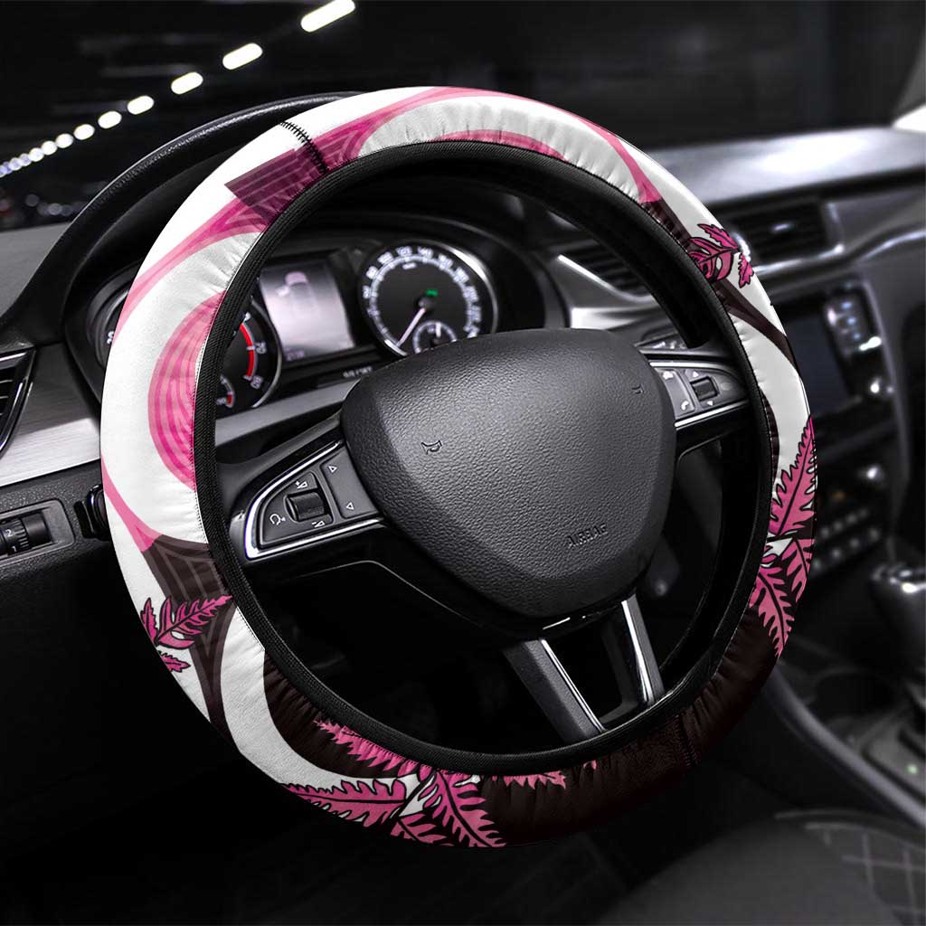 Piwakawaka New Zealand Matariki Steering Wheel Cover Maori New Year Silver Fern Pink Galaxy