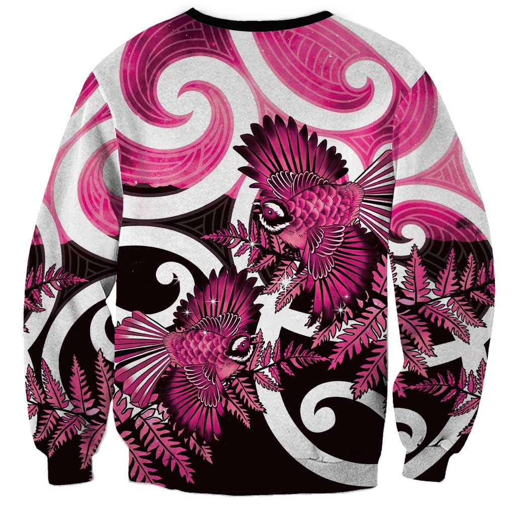 Piwakawaka New Zealand Matariki Sweatshirt Maori New Year Silver Fern Pink Galaxy