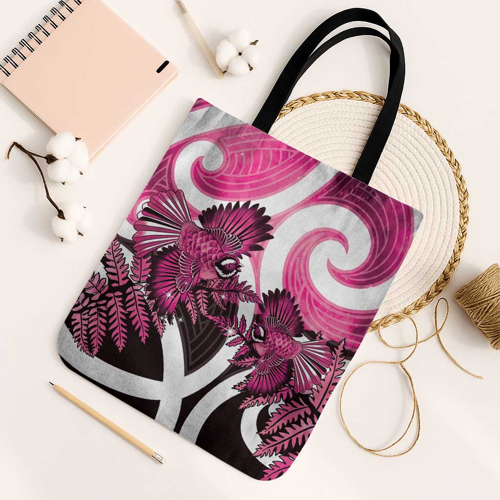 Piwakawaka New Zealand Matariki Tote Bag Maori New Year Silver Fern Pink Galaxy