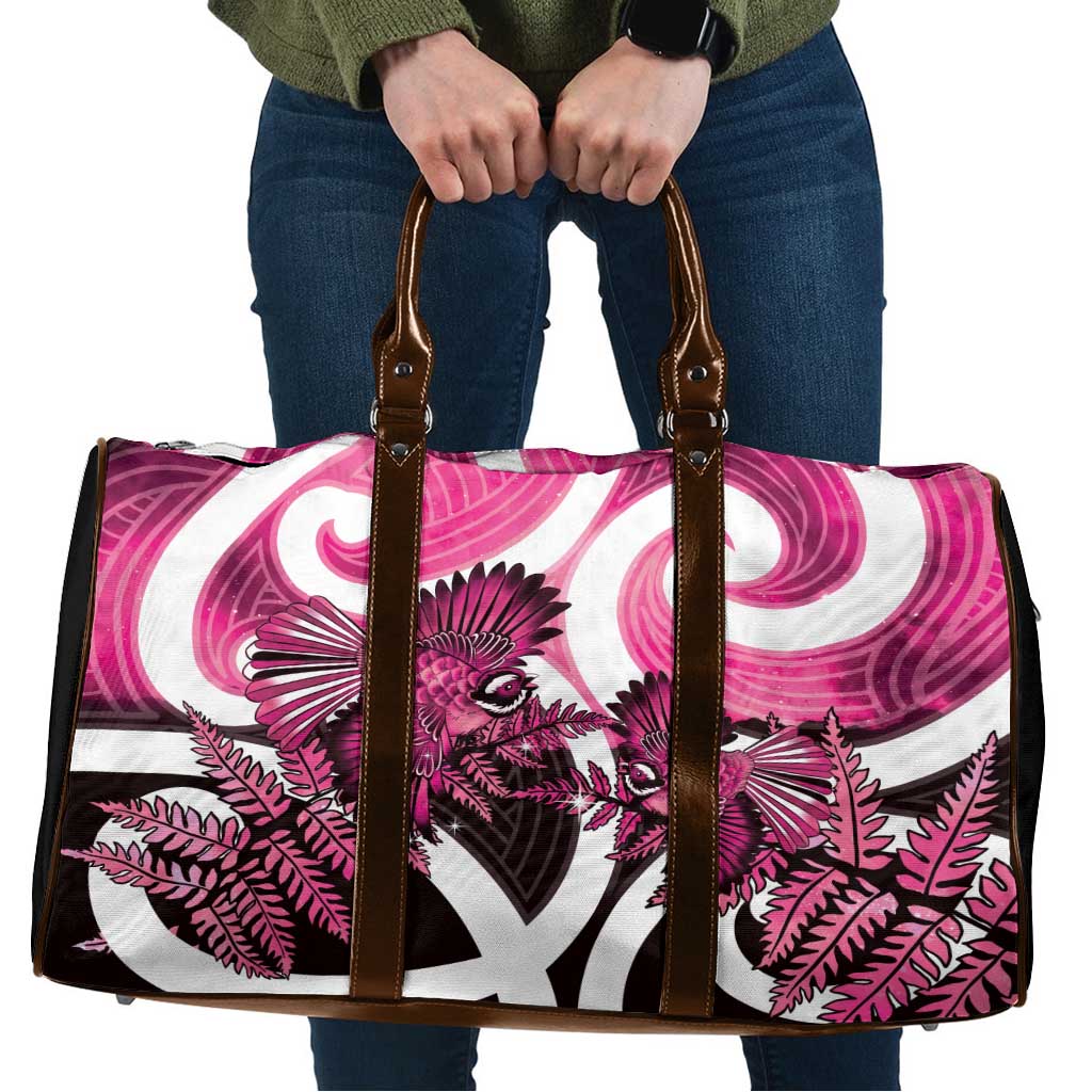 Piwakawaka New Zealand Matariki Travel Bag Maori New Year Silver Fern Pink Galaxy