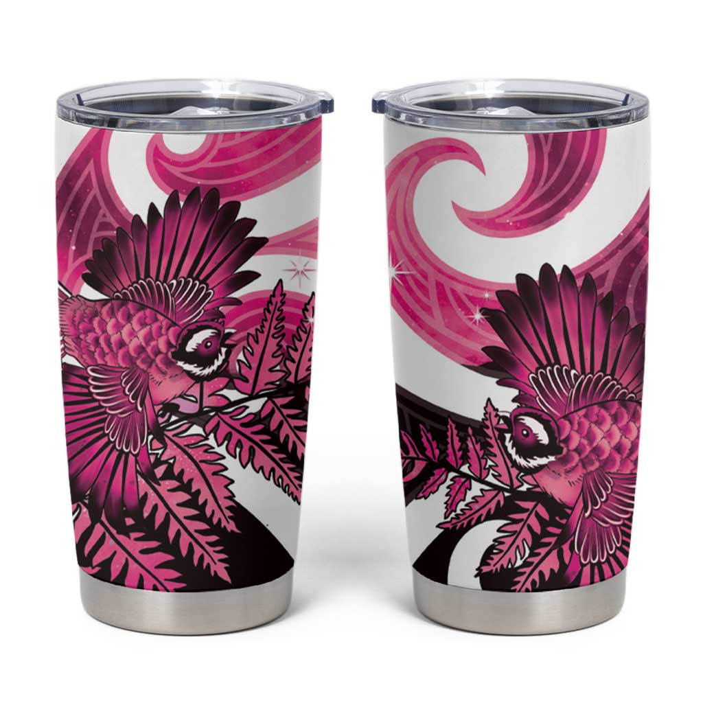 Piwakawaka New Zealand Matariki Tumbler Cup Maori New Year Silver Fern Pink Galaxy