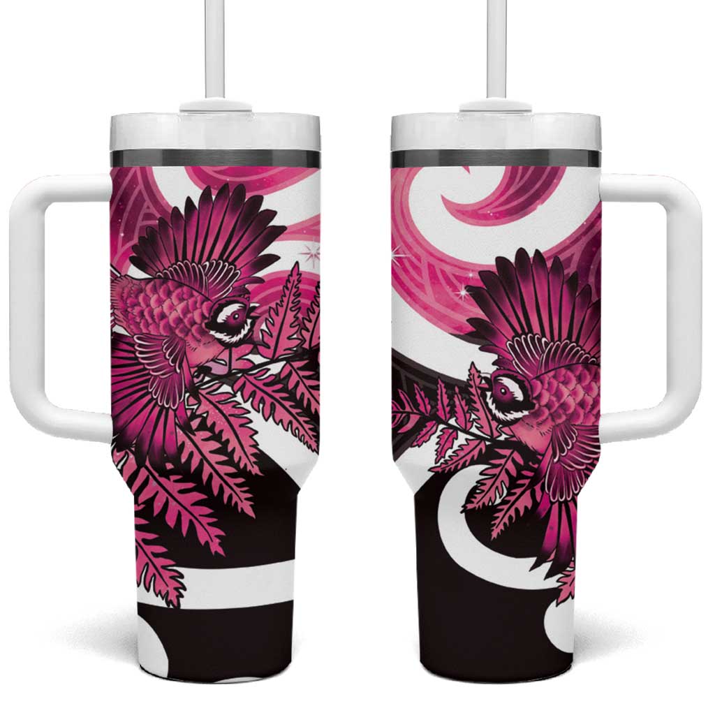 Piwakawaka New Zealand Matariki Tumbler With Handle Maori New Year Silver Fern Pink Galaxy
