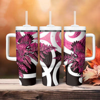 Piwakawaka New Zealand Matariki Tumbler With Handle Maori New Year Silver Fern Pink Galaxy