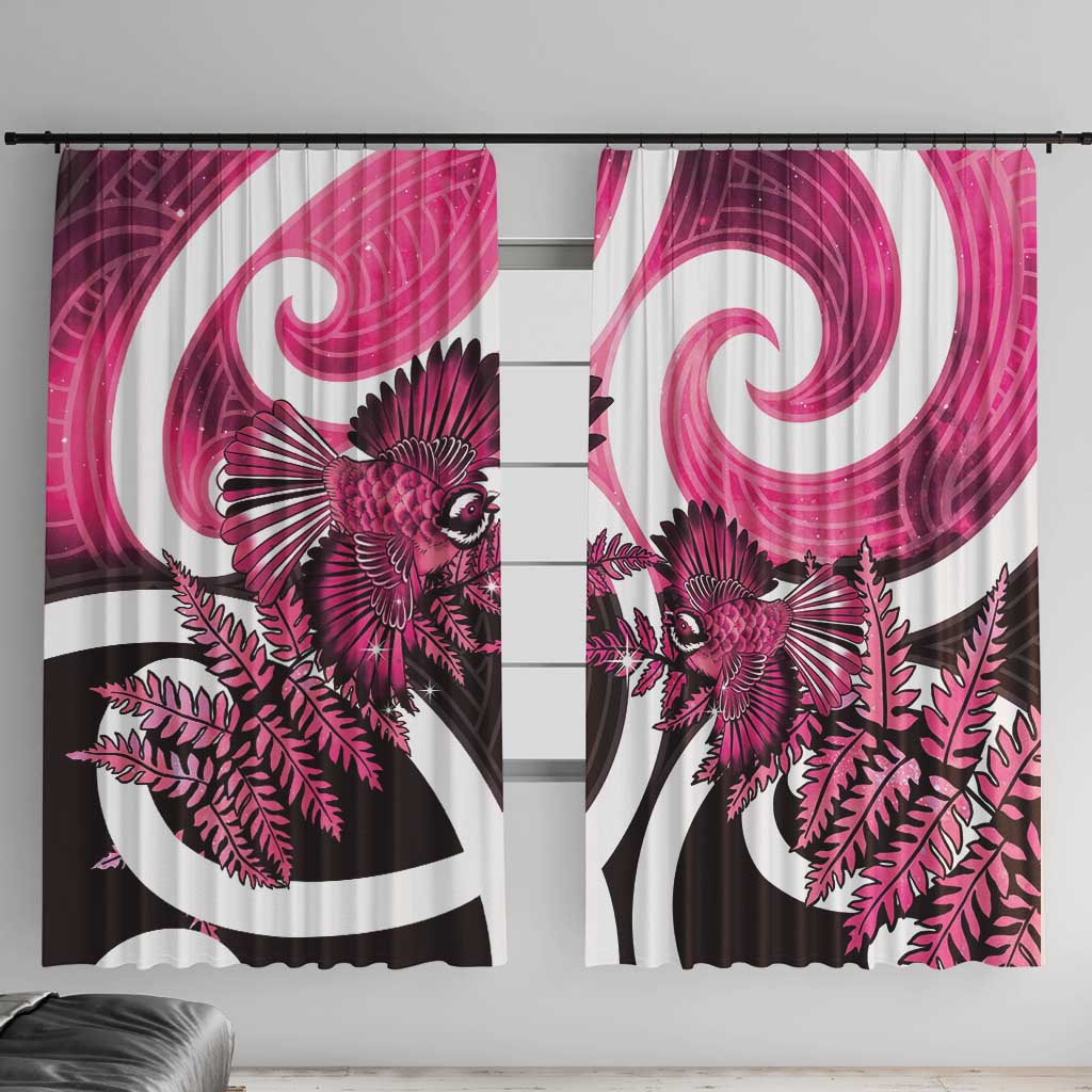Piwakawaka New Zealand Matariki Window Curtain Maori New Year Silver Fern Pink Galaxy
