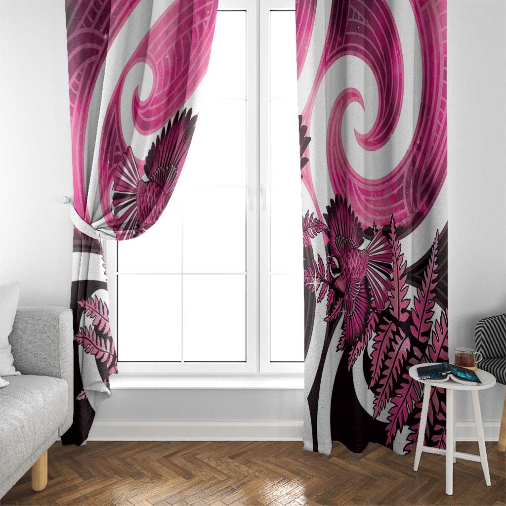 Piwakawaka New Zealand Matariki Window Curtain Maori New Year Silver Fern Pink Galaxy