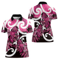 Piwakawaka New Zealand Matariki Women Polo Shirt Maori New Year Silver Fern Pink Galaxy