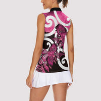 Piwakawaka New Zealand Matariki Women Sleeveless Polo Shirt Maori New Year Silver Fern Pink Galaxy