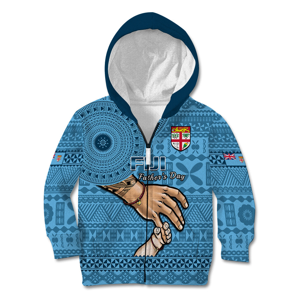Polynesian Pride Father Day Fiji Kid Hoodie I Love You Dad Fijian Tapa Pattern LT14 Zip Hoodie Blue - Polynesian Pride