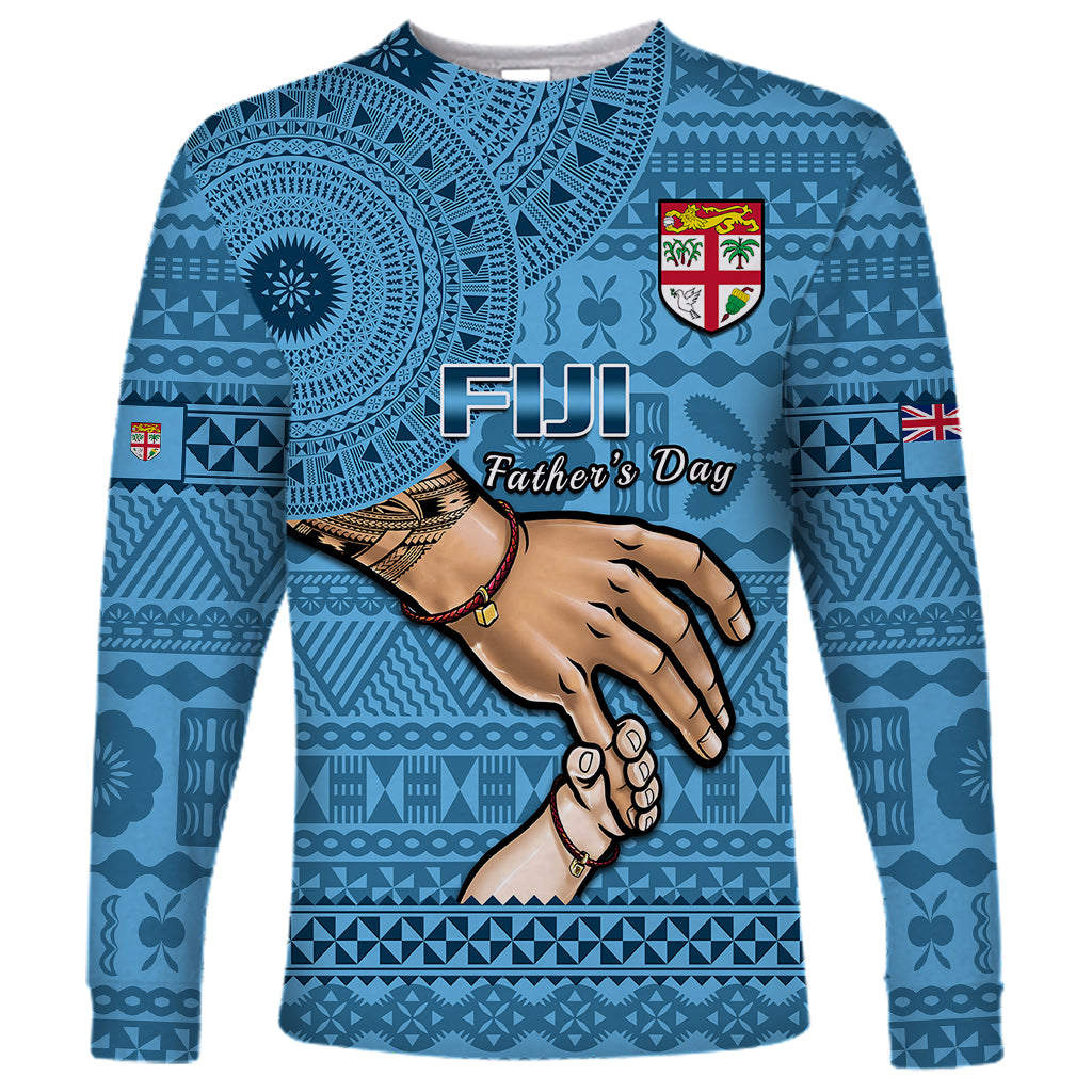 Polynesian Pride Father Day Fiji Long Sleeve Shirt I Love You Dad Fijian Tapa Pattern LT14 Unisex Blue - Polynesian Pride