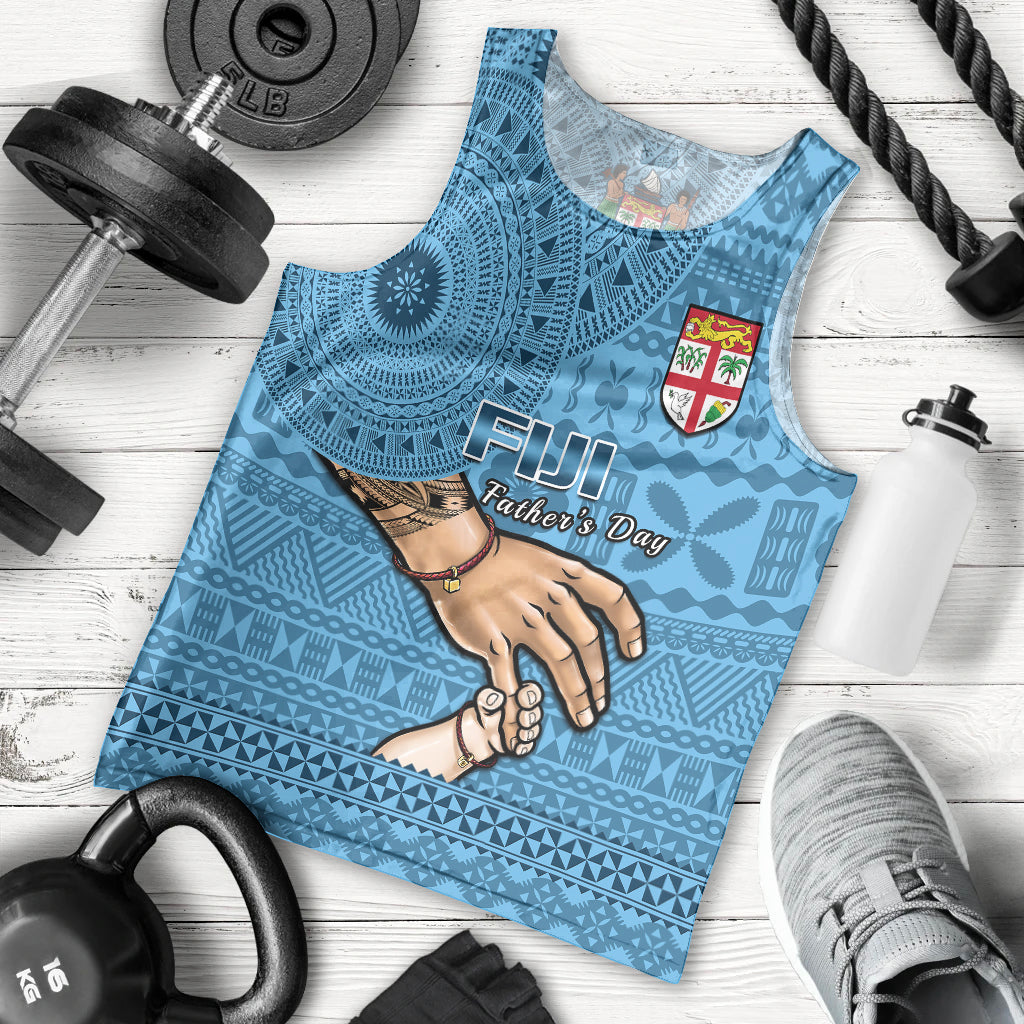 Personalised Father Day Fiji Men Tank Top I Love You Dad Fijian Tapa Pattern LT14 Blue - Polynesian Pride