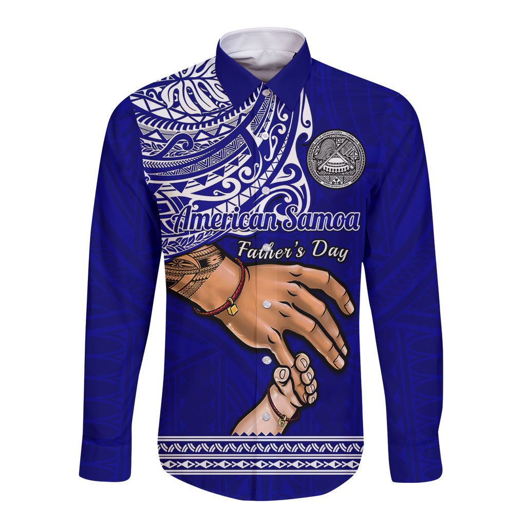 Personalised Father Day American Samoa Long Sleeve Button Shirt I Love You Dad LT14 Unisex Blue - Polynesian Pride