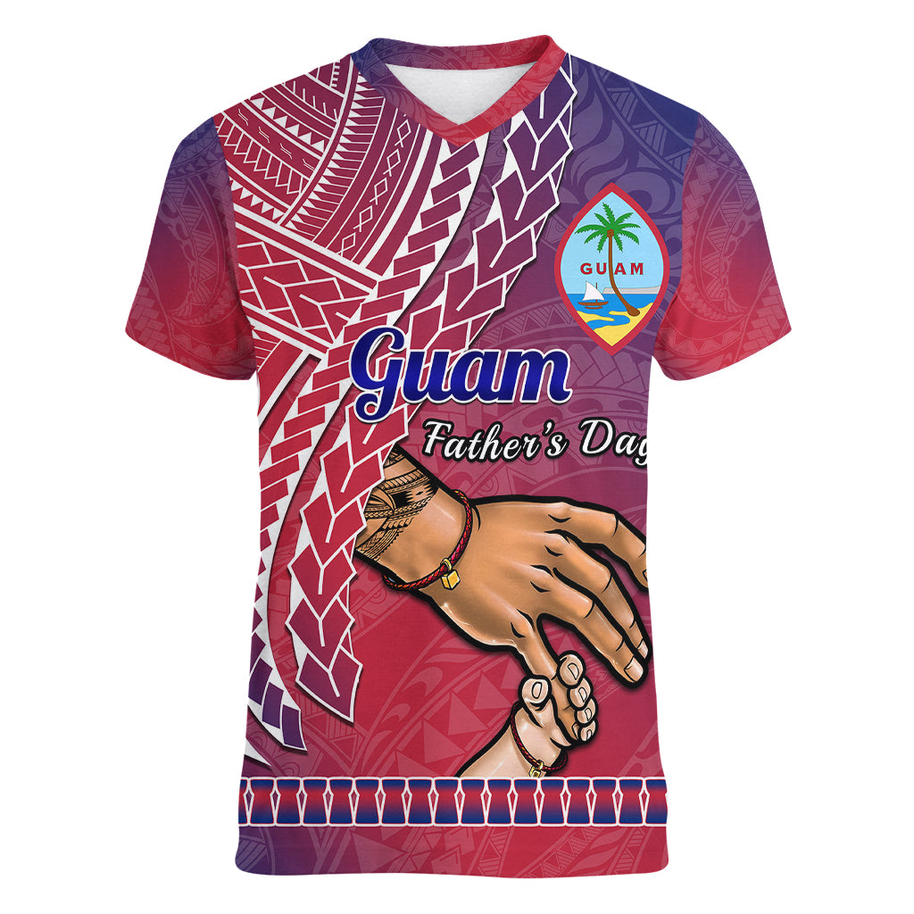 Polynesian Pride Father Day Guam Women V Neck T Shirt I Love You Dad Guaman Latte Stone LT14 Female Red - Polynesian Pride