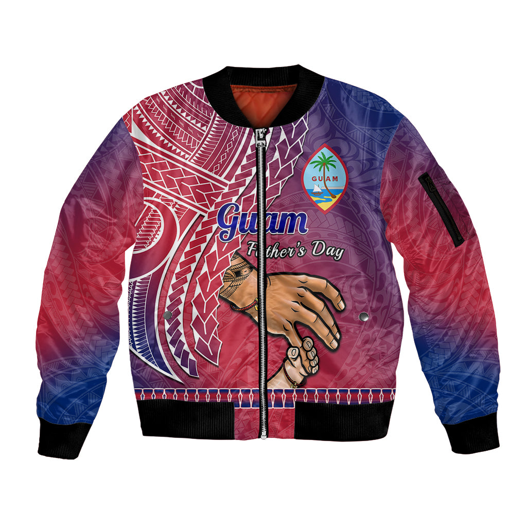 Personalised Father Day Guam Sleeve Zip Bomber Jacket I Love You Dad Guaman Latte Stone LT14 Unisex Red - Polynesian Pride